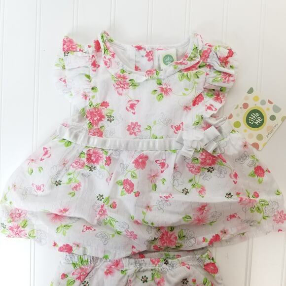 Little Me 12M Dress Bloomer Set Pink Floral - Picture 2 of 10